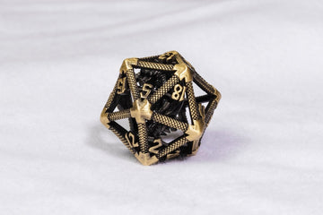 Ancient Brass Caged Dragon D20 Metal Dice - Roll With Advantage