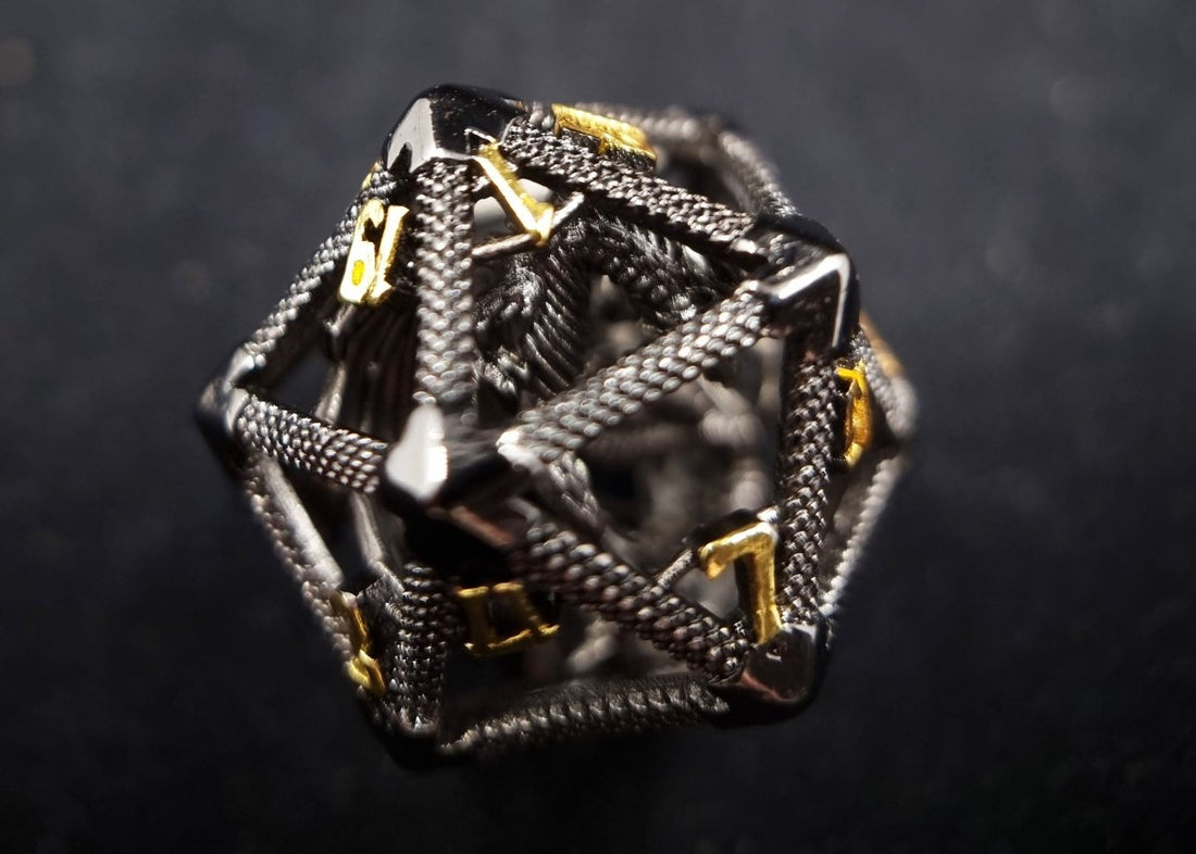 Black Golden Caged Dragon D20 Metal Dice - Roll With Advantage