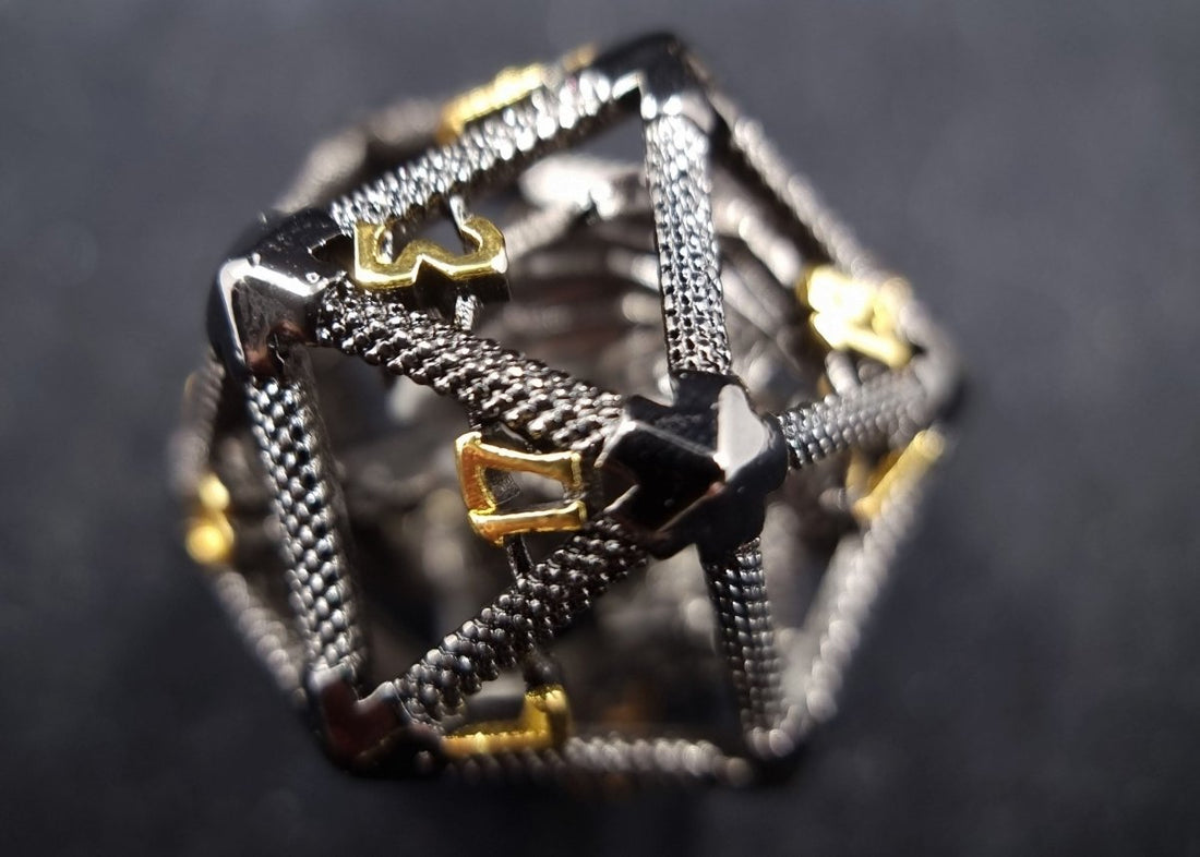 Black Golden Caged Dragon D20 Metal Dice - Roll With Advantage