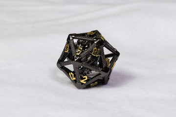 Black Golden Caged Dragon D20 Metal Dice - Roll With Advantage
