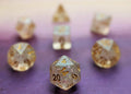 Stardust Polyhedral Dice Set - Clear with Green Reflect Glitter and Stars