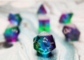 Enchanted Lagoon Polyhedral Dice Set - Transparent Rainbow Purple Green Blue