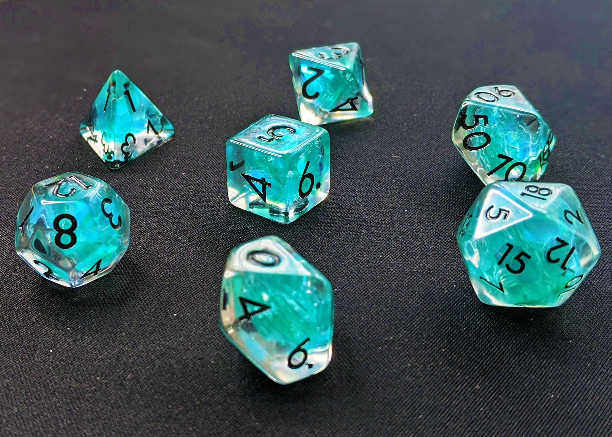 Mermaid Tail Polyhedral Dice Set - Clear Dice with Iridescent Blue Sequins