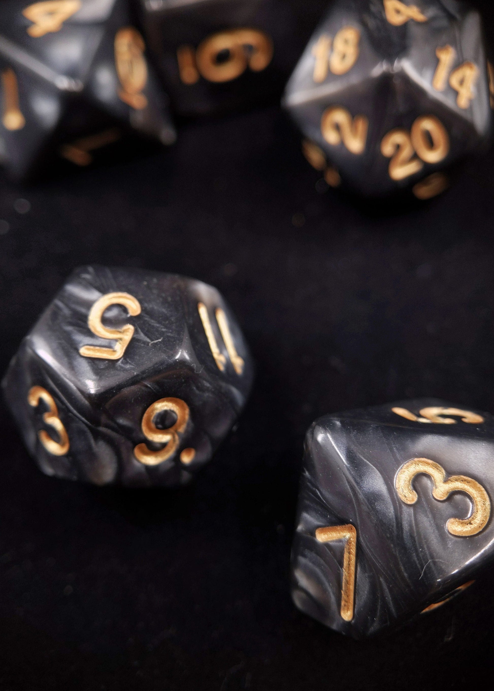 Gone Rogue Polyhedral Dice Set - Opaque Charcoal Marble Effect