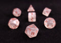 Chaos Red Polyhedral Dice Set - White Semi Translucent Dice with Micro Glitter and Red Numbers