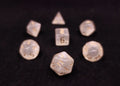 Chaos Gold Polyhedral Dice Set - White Semi Translucent Dice with Micro Glitter and Gold Numbers