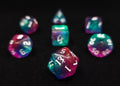 Magic Wand Polyhedral Dice Set - Green and Pink and Blue Translucent Swirl Dice with Micro Glitter and White Numbers