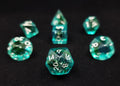 Abyssal Polyhedral Dice Set - Clear Teal Blue Dice with Dark Green 