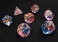 Stratosphere Polyhedral Dice Set - Transparent Layered Pale Red and Blue Dice with Reflect Glitter and Gold Flake