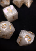 Evelyn's Holy Light Polyhedral Dice Set - Opaque White Marble Effect