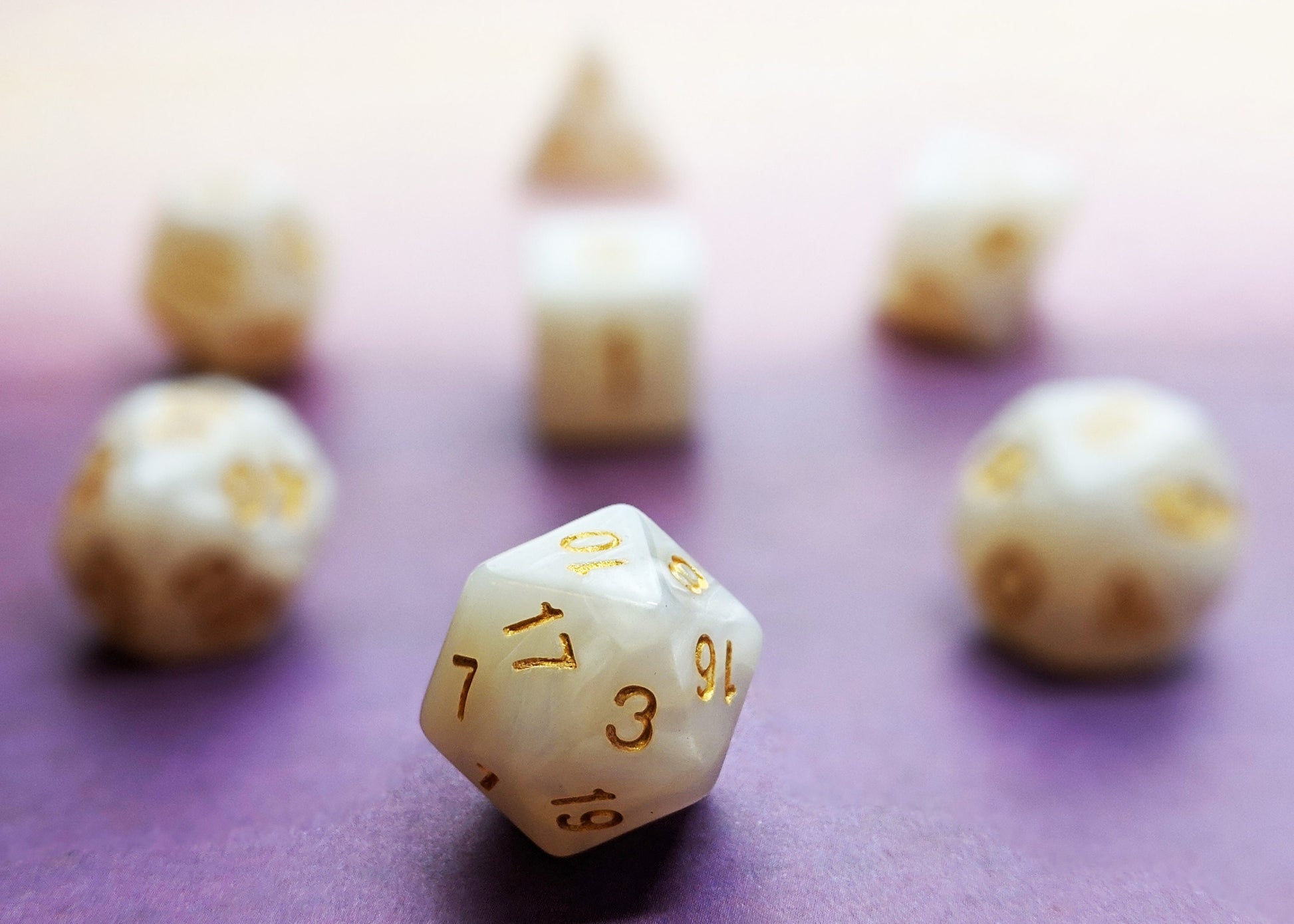 Evelyn's Holy Light Polyhedral Dice Set - Opaque White Marble Effect