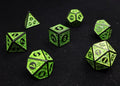 Magic Burst Green Polyhedral Dice Set - Black Dice with Green Design