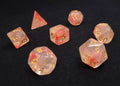 Peach Blossom Polyhedral Dice Set - Clear with light and dark pink swirls and glitter