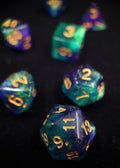 Sea of Stars Polyhedral Dice Set - Translucent Blue and Purple with Glitter