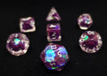 Cabaret Polyhedral Dice Set - Clear Dice with Iridescent Purple Sequins