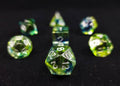 Poisonous Concoction Polyhedral Dice Set - Clear Blue and Green Swirl Dice with Silver Numbers
