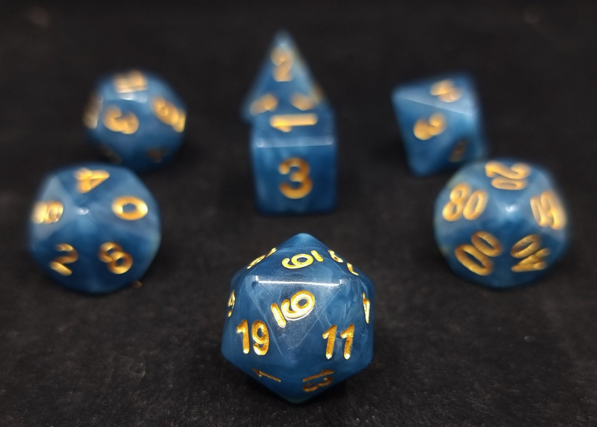 Whims of the Sea Polyhedral Dice Set - Semi Opaque Smokey Blue Swirl