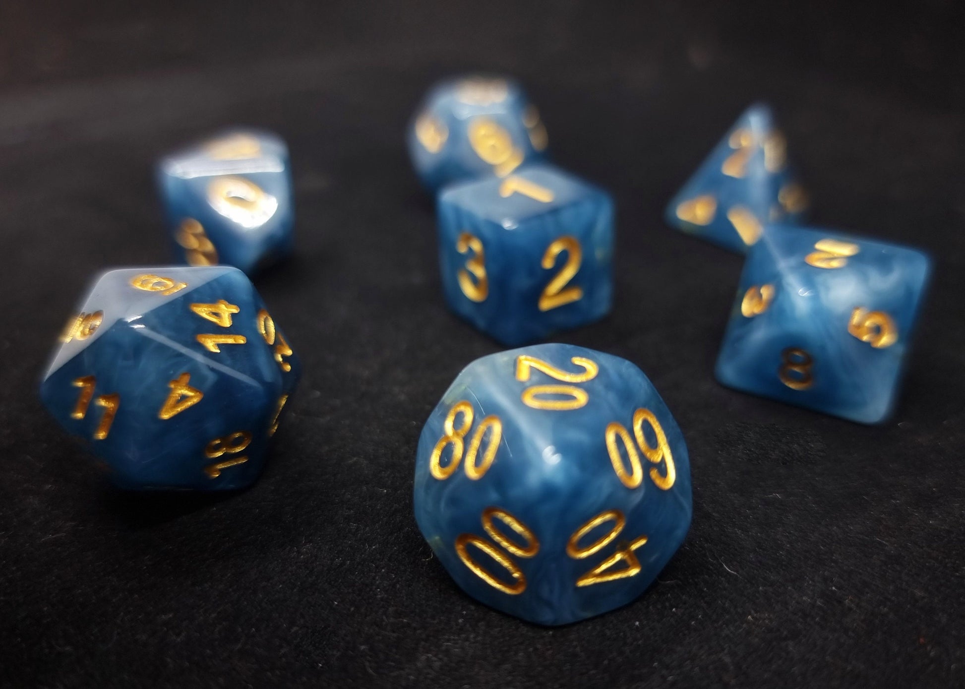Whims of the Sea Polyhedral Dice Set - Semi Opaque Smokey Blue Swirl